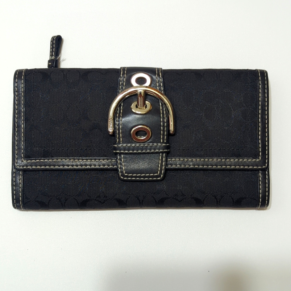 Vintage Coach Tri-Fold Buckle Wallet Signature Canvas Checkbook Envelope